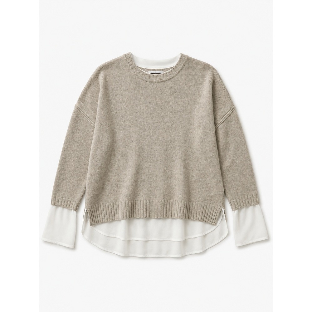 Brochu Walker Wool Cashmere Layered Look Sweater Beige Oatmeal Large